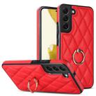 For Samsung Galaxy S22 5G Rhombic PU Leather Phone Case with Ring Holder(Red) - 1