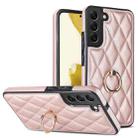 For Samsung Galaxy S22 5G Rhombic PU Leather Phone Case with Ring Holder(Rose Gold) - 1