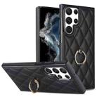 For Samsung Galaxy S22 Ultra 5G Rhombic PU Leather Phone Case with Ring Holder(Black) - 1