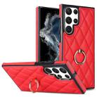 For Samsung Galaxy S22 Ultra 5G Rhombic PU Leather Phone Case with Ring Holder(Red) - 1