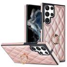 For Samsung Galaxy S22 Ultra 5G Rhombic PU Leather Phone Case with Ring Holder(Rose Gold) - 1