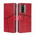 For Xiaomi Redmi K60 / K60 Pro Geometric Stitching Horizontal Flip Leather Phone Case(Red) - 1