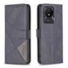 For vivo Y02 4G Magnetic Buckle Rhombus Texture Leather Phone Case(Black) - 1