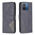 For Xiaomi Redmi 12C Magnetic Buckle Rhombus Texture Leather Phone Case(Black) - 1