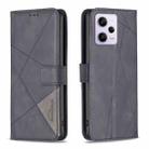 For Xiaomi Redmi Note 12 Pro 5G Global Magnetic Buckle Rhombus Texture Leather Phone Case(Black) - 1