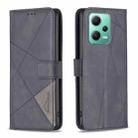 For Xiaomi Redmi Note 12 Global Magnetic Buckle Rhombus Texture Leather Phone Case(Black) - 1