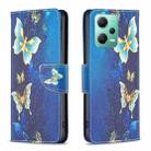 For Xiaomi Redmi Note 12 Global Colored Drawing Pattern Leather Phone Case(Gold Butterfly) - 1