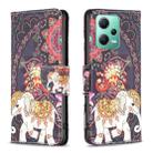 For Xiaomi Redmi Note 12 Global Colored Drawing Pattern Leather Phone Case(Flowers Elephant) - 1