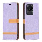 For vivo Y02 4G Color Block Denim Texture Leather Phone Case(Purple) - 1