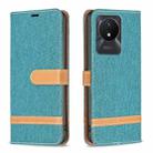 For vivo Y02 4G Color Block Denim Texture Leather Phone Case(Green) - 1
