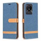 For vivo Y02 4G Color Block Denim Texture Leather Phone Case(Dark Blue) - 1