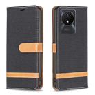 For vivo Y02 4G Color Block Denim Texture Leather Phone Case(Black) - 1