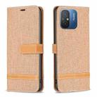 For Xiaomi Redmi 12C Color Block Denim Texture Leather Phone Case(Brown) - 1