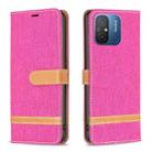 For Xiaomi Redmi 12C Color Block Denim Texture Leather Phone Case(Rose Red) - 1