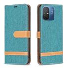 For Xiaomi Redmi 12C Color Block Denim Texture Leather Phone Case(Green) - 1
