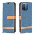 For Xiaomi Redmi 12C Color Block Denim Texture Leather Phone Case(Dark Blue) - 1