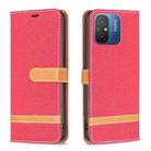 For Xiaomi Redmi 12C Color Block Denim Texture Leather Phone Case(Red) - 1