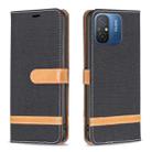 For Xiaomi Redmi 12C Color Block Denim Texture Leather Phone Case(Black) - 1