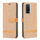 For Xiaomi Redmi K60 / K60 Pro Color Block Denim Texture Leather Phone Case(Brown) - 1