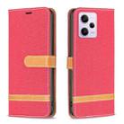 For Xiaomi Redmi Note 12 Pro+ Global Color Block Denim Texture Leather Phone Case(Red) - 1
