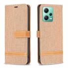 For Xiaomi Redmi Note 12 Global Color Block Denim Texture Leather Phone Case(Brown) - 1
