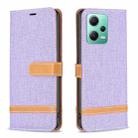 For Xiaomi Redmi Note 12 Global Color Block Denim Texture Leather Phone Case(Purple) - 1