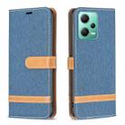 For Xiaomi Redmi Note 12 Global Color Block Denim Texture Leather Phone Case(Dark Blue) - 1