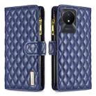 For vivo Y02 4G Diamond Lattice Zipper Wallet Leather Flip Phone Case(Blue) - 1