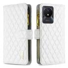 For vivo Y02 4G Diamond Lattice Zipper Wallet Leather Flip Phone Case(White) - 1
