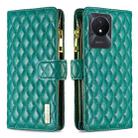 For vivo Y02 4G Diamond Lattice Zipper Wallet Leather Flip Phone Case(Green) - 1