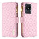 For vivo Y02 4G Diamond Lattice Zipper Wallet Leather Flip Phone Case(Pink) - 1
