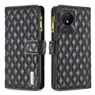 For vivo Y02 4G Diamond Lattice Zipper Wallet Leather Flip Phone Case(Black) - 1