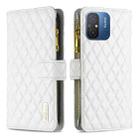 For Xiaomi Redmi 12C Diamond Lattice Zipper Wallet Leather Flip Phone Case(White) - 1