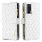 For Xiaomi Redmi K60 / K60 Pro Diamond Lattice Zipper Wallet Leather Flip Phone Case(White) - 1