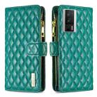 For Xiaomi Redmi K60 / K60 Pro Diamond Lattice Zipper Wallet Leather Flip Phone Case(Green) - 1