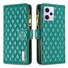 For Xiaomi Redmi Note 12 Pro+ Global Diamond Lattice Zipper Wallet Leather Flip Phone Case(Green) - 1