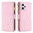 For Xiaomi Redmi Note 12 Pro+ Global Diamond Lattice Zipper Wallet Leather Flip Phone Case(Pink) - 1