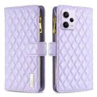For Xiaomi Redmi Note 12 Pro+ Global Diamond Lattice Zipper Wallet Leather Flip Phone Case(Purple) - 1