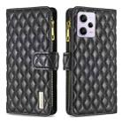 For Xiaomi Redmi Note 12 Pro+ Global Diamond Lattice Zipper Wallet Leather Flip Phone Case(Black) - 1