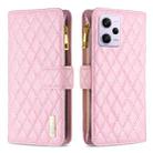 For Xiaomi Redmi Note 12 Pro 5G Global Diamond Lattice Zipper Wallet Leather Flip Phone Case(Pink) - 1