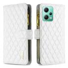 For Xiaomi Redmi Note 12 Global Diamond Lattice Zipper Wallet Leather Flip Phone Case(White) - 1