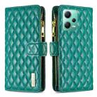 For Xiaomi Redmi Note 12 Global Diamond Lattice Zipper Wallet Leather Flip Phone Case(Green) - 1