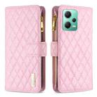 For Xiaomi Redmi Note 12 Global Diamond Lattice Zipper Wallet Leather Flip Phone Case(Pink) - 1