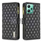 For Xiaomi Redmi Note 12 Global Diamond Lattice Zipper Wallet Leather Flip Phone Case(Black) - 1
