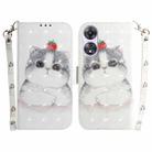 For OPPO A58 3D Colored Pattern Flip Leather Phone Case(Cute Cat) - 1