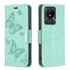 For vivo Y02 4G Embossing Two Butterflies Pattern Leather Phone Case(Green) - 1