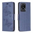 For vivo Y02 4G Embossing Two Butterflies Pattern Leather Phone Case(Blue) - 1