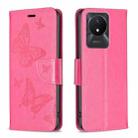 For vivo Y02 4G Embossing Two Butterflies Pattern Leather Phone Case(Rose Red) - 1