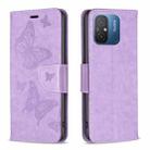 For Xiaomi Redmi 12C Embossing Two Butterflies Pattern Leather Phone Case(Purple) - 1