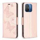 For Xiaomi Redmi 12C Embossing Two Butterflies Pattern Leather Phone Case(Rose Gold) - 1